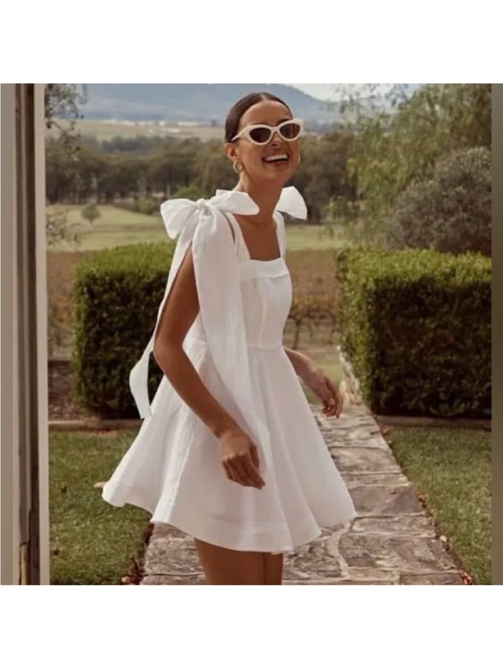 DISSH White Tie-Shoulder Mini Dress
